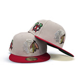 Stone Chicago Blackhawks Red Visor Green Bottom Chicago Logo Side Patch New Era 59Fifty Fitted