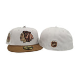 Stone Chicago Blackhawks Toasted Peanut Visor Gray Bottom 1926 Inaugural Season Side Patch New Era 59Fifty Fitted