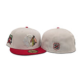 Stone Chicago Blackhawks Red Visor Green Bottom Chicago Logo Side Patch New Era 59Fifty Fitted