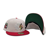 Stone Chicago Blackhawks Red Visor Green Bottom Chicago Logo Side Patch New Era 59Fifty Fitted