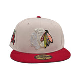 Stone Chicago Blackhawks Red Visor Green Bottom Chicago Logo Side Patch New Era 59Fifty Fitted