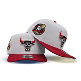 White Chicago Bulls Curved Red Brim Gray Bottom 6X Champs Side Patch New Era 9Fifty A-Frame Snapback