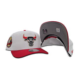 White Chicago Bulls Curved Red Brim Gray Bottom 6X Champs Side Patch New Era 9Fifty A-Frame Snapback