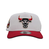 White Chicago Bulls Curved Red Brim Gray Bottom 6X Champs Side Patch New Era 9Fifty A-Frame Snapback