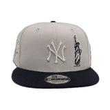 Stone New York Yankees Statue of Liberty Navy Blue Visor Gray Bottom 2009 World Series Side Patch New Era 9Fifty Snapback