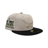 Stone Philadelphia Eagles Black Visor Gray Bottom Super Bowl LIX Champions Side Patch New Era 59Fifty Fitted Hat