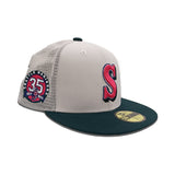 Stone Trucker Seattle Mariners Dark Green Visor Gray Bottom 35th Anniversary Side Patch New Era 59Fifty Fitted