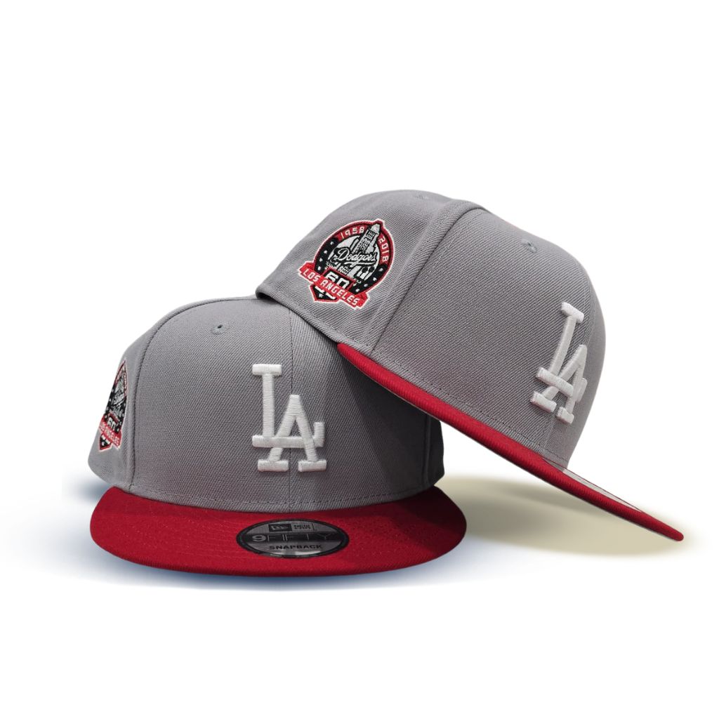 Gray Los Angeles Dodgers Red Visor Gray Bottom 60th Anniversary Side Patch New Era 9Fifty Snapback