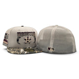 Stone Trucker Houston Astros Lightning Logo Real Tree Camo Visor Gray Bottom 2000 Inaugural Season Side Patch New Era 59Fifty Fitted