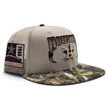 Stone Trucker Houston Astros Lightning Logo Real Tree Camo Visor Gray Bottom 2000 Inaugural Season Side Patch New Era 59Fifty Fitted
