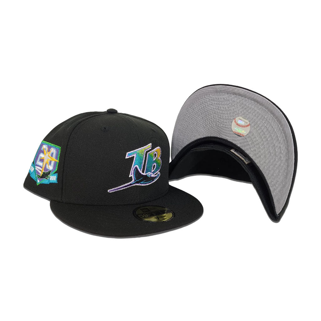 Black Tampa Bay Rays Gray Bottom 20th Anniversary side Patch New Era 59Fifty Fitted