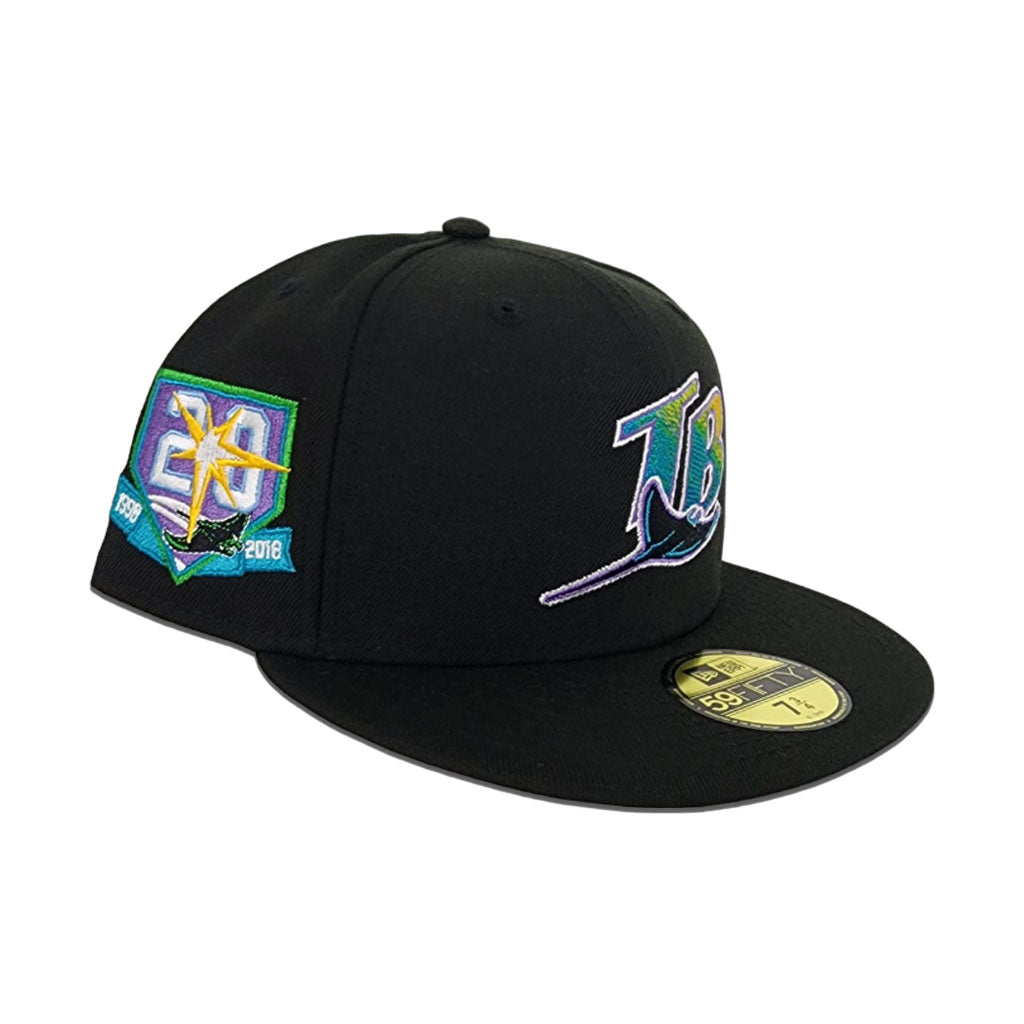 Black Tampa Bay Rays Gray Bottom 20th Anniversary side Patch New Era 59Fifty Fitted