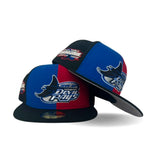 Pinwheel Red Royal Blue Black Tampa Bay Rays Black Visor Gray Bottom 1998 Inaugural Season Side Patch New Era 59Fifty Fitted