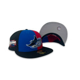 Pinwheel Red Royal Blue Black Tampa Bay Rays Black Visor Gray Bottom 1998 Inaugural Season Side Patch New Era 59Fifty Fitted