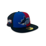 Pinwheel Red Royal Blue Black Tampa Bay Rays Black Visor Gray Bottom 1998 Inaugural Season Side Patch New Era 59Fifty Fitted