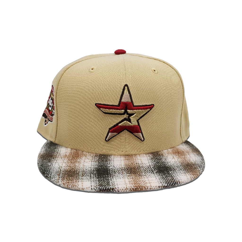 Vegas Gold Houston Astros Tan/Brown Plaid Visor Gray Bottom 45th Anniversary Side Patch 59fifty Fitted