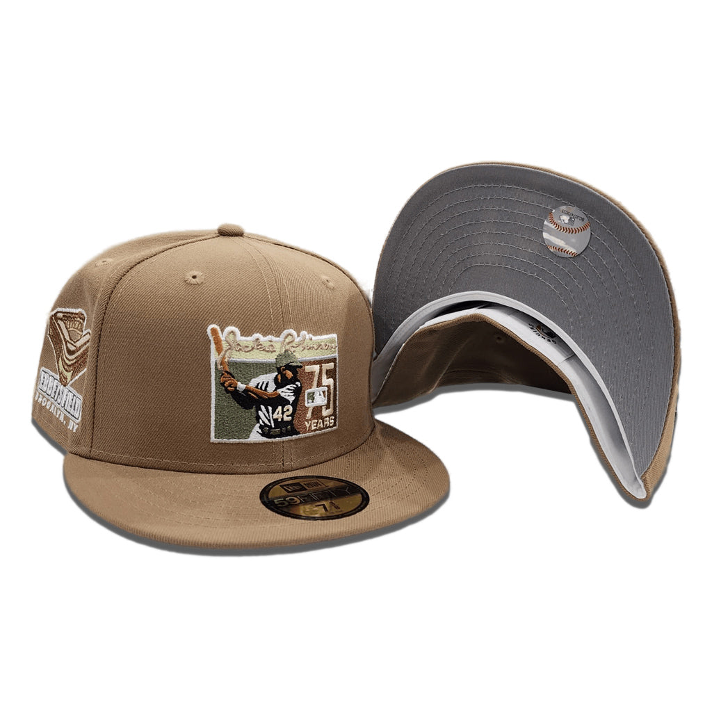 Khaki Jackie Robinson 75th Years Gray Bottom Ebbets Field Side Patch New Era 59FIFTY Fitted 75/8