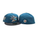 Teal San Jose Sharks Dark Gray Visor Gray Bottom 15th Season Side Patch New Era 59Fifty Fitted