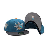 Teal San Jose Sharks Dark Gray Visor Gray Bottom 15th Season Side Patch New Era 59Fifty Fitted