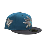 Teal San Jose Sharks Dark Gray Visor Gray Bottom 15th Season Side Patch New Era 59Fifty Fitted