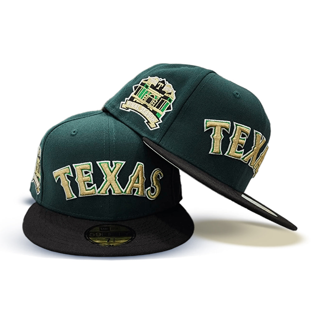 Gray Texas Rangers Black Visor Green Bottom Final Season Side Patch New Era 59FIFTY Fitted 73/8