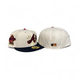 Off White Atlanta Braves Lighting Logo Navy Blue Visor Green Bottom 1995 World Series Welcome To The Show Side Patch New Era 59Fifty Fitted