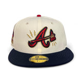 Off White Atlanta Braves Lighting Logo Navy Blue Visor Green Bottom 1995 World Series Welcome To The Show Side Patch New Era 59Fifty Fitted
