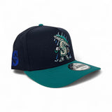 Navy Blue Seattle Mariners Teal Curved Brim Gray Bottom Cartoon Pack New Era 9Fifty A-Frame Snapback