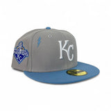 Gray Kansas City Royals Diet Starts Monday Lightning Bolts Collection Sky Blue Visor Gray Bottom 10 Seasons Side Patch New Era 59Fifty Fitted