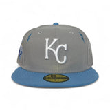 Gray Kansas City Royals Diet Starts Monday Lightning Bolts Collection Sky Blue Visor Gray Bottom 10 Seasons Side Patch New Era 59Fifty Fitted