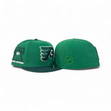 Kelly Green Philadelphia Flyers Dark Green Visor Gray Bottom Anytime Anywhere Liberty Bell Side Patch New Era 59Fifty Fitted