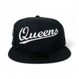 Black Script Queens Gray Bottom Statue of Liberty New York NY Patch New Era 59Fifty Fitted