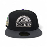 Black Colorado Rockies Dark Gray Visor Gray Bottom 1995 Coors Field Side Patch New Era 59Fifty Fitted