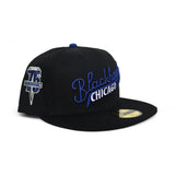 Black Chicago Blackhawks Script Logo Green Bottom 75th Anniversary Side Patch New Era 59Fifty Fitted