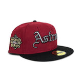 Brick Red Houston Astros Black Visor Pink Bottom 2022 World Series Side Patch New Era 59Fifty Fitted