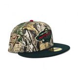 Real Tree Minnesota Wild Dark Green Visor Gray Bottom 5 Year Anniversary Side Patch New Era 59Fifty Fitted