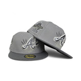Light Gray Atlanta Braves Lighting Logo Storm Gray Visor Gray Bottom 1995 World Series Welcome To The Show Side Patch New Era 59Fifty Fitted