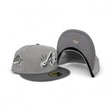 Light Gray Atlanta Braves Lighting Logo Storm Gray Visor Gray Bottom 1995 World Series Welcome To The Show Side Patch New Era 59Fifty Fitted