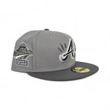 Light Gray Atlanta Braves Lighting Logo Storm Gray Visor Gray Bottom 1995 World Series Welcome To The Show Side Patch New Era 59Fifty Fitted