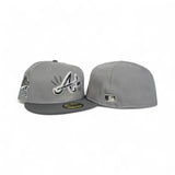 Light Gray Atlanta Braves Lighting Logo Storm Gray Visor Gray Bottom 1995 World Series Welcome To The Show Side Patch New Era 59Fifty Fitted