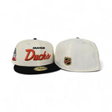 Off White Anaheim Ducks Black Visor Green Bottom Mascot Logo Side Patch New Era 59Fifty Fitted
