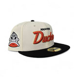 Off White Anaheim Ducks Black Visor Green Bottom Mascot Logo Side Patch New Era 59Fifty Fitted