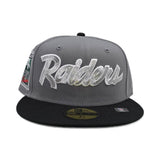 Storm Gray Script Las Vegas Raiders Storm Black Visor Green Bottom Super Bowl XI Side Patch New Era 59Fifty Fitted