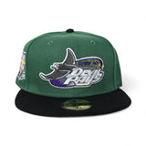 Kelly Green Tampa Bay Rays Black Visor Gray Bottom 20th Anniversary side Patch New Era 59Fifty Fitted