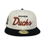 Off White Script Anaheim Ducks Black Visor Green Bottom 1993-1994 Inaugural Side Patch New Era 59Fifty Fitted