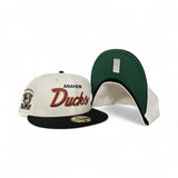 Off White Script Anaheim Ducks Black Visor Green Bottom 1993-1994 Inaugural Side Patch New Era 59Fifty Fitted