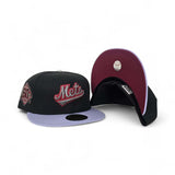 Black New York Mets Lavender Visor Burgundy Bottom 60th Anniversary Side Patch New Era 59Fifty Fitted