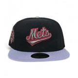 Black New York Mets Lavender Visor Burgundy Bottom 60th Anniversary Side Patch New Era 59Fifty Fitted