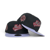 Black New York Mets Lavender Visor Burgundy Bottom 60th Anniversary Side Patch New Era 59Fifty Fitted