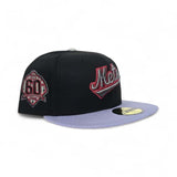 Black New York Mets Lavender Visor Burgundy Bottom 60th Anniversary Side Patch New Era 59Fifty Fitted